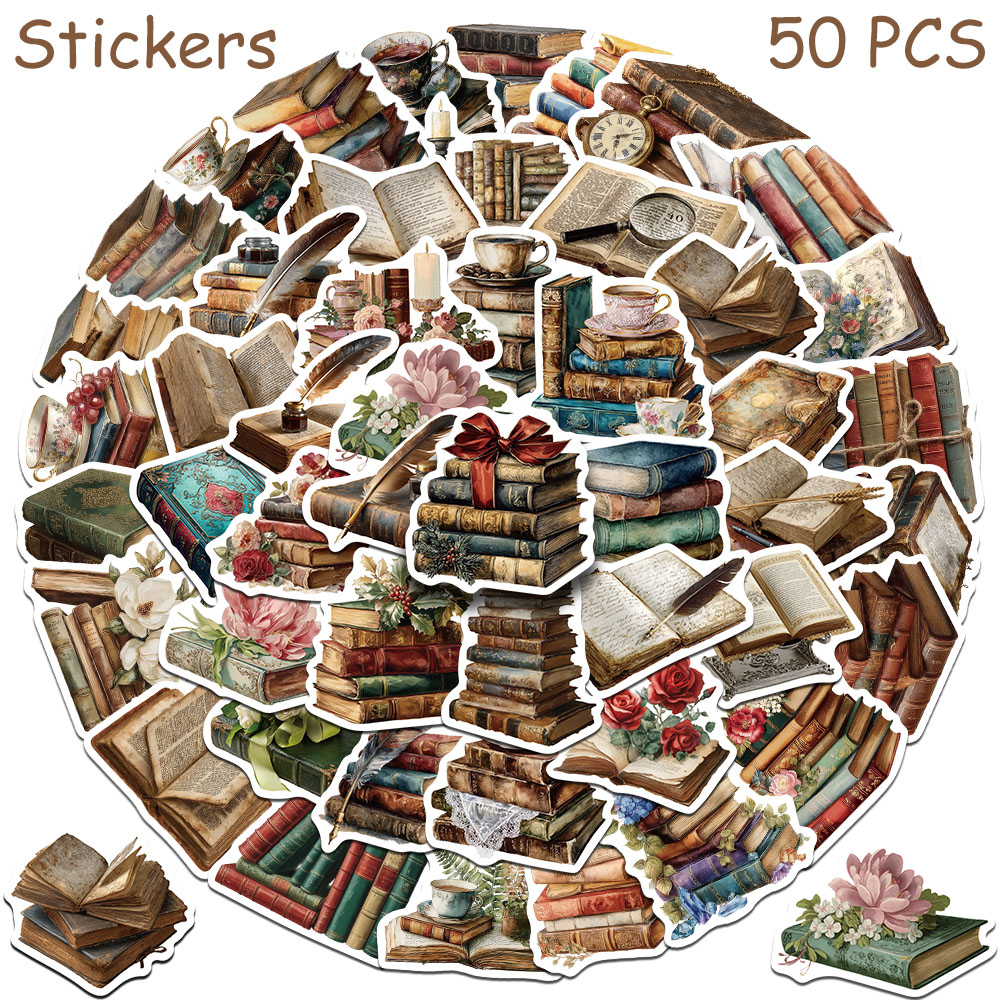 Vintage Collectible Books - 50 Buah Stiker Buku Antik untuk