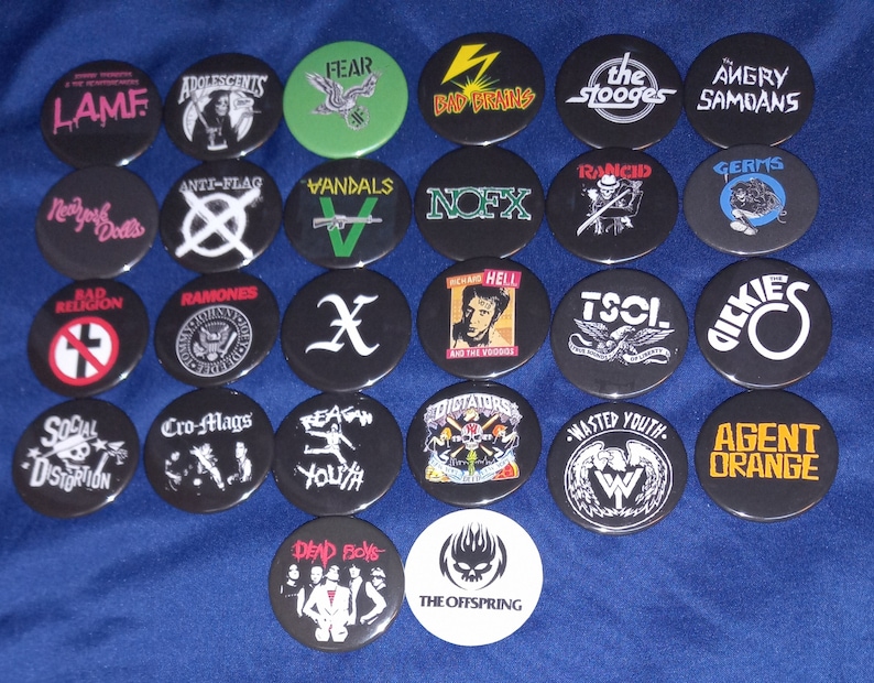 Collectible Vintage Brooches - Pinback Button Band Punk Rock Vintage
