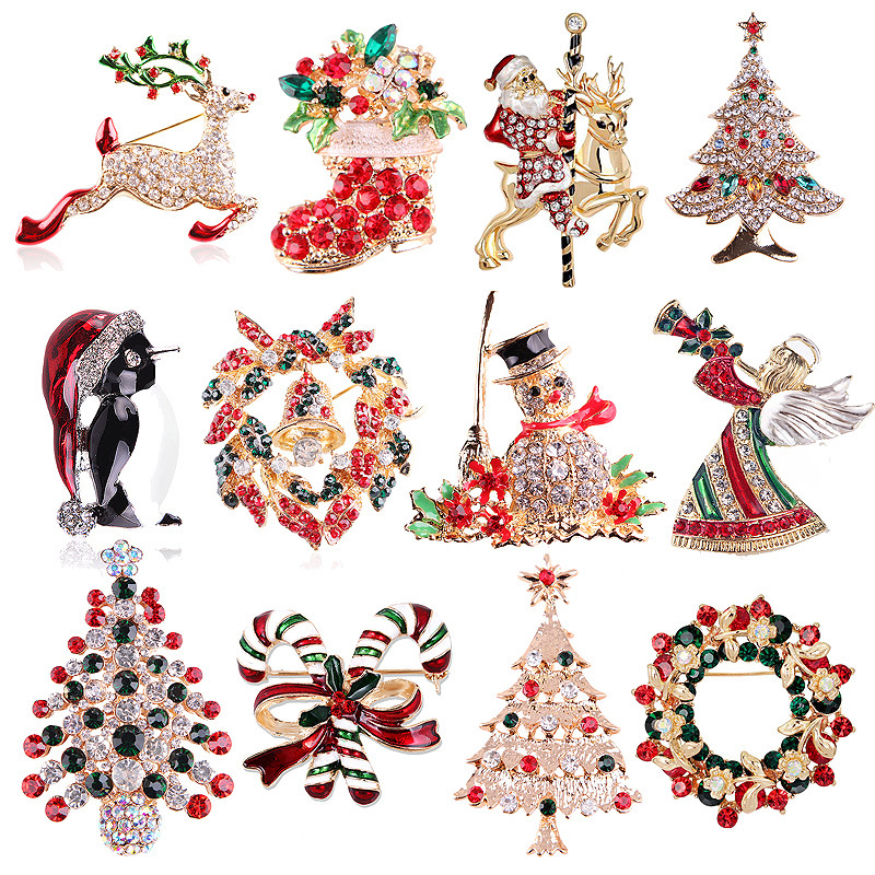 Collectible Vintage Brooches - Koleksi Bros Natal Berhias Berlian Imitasi