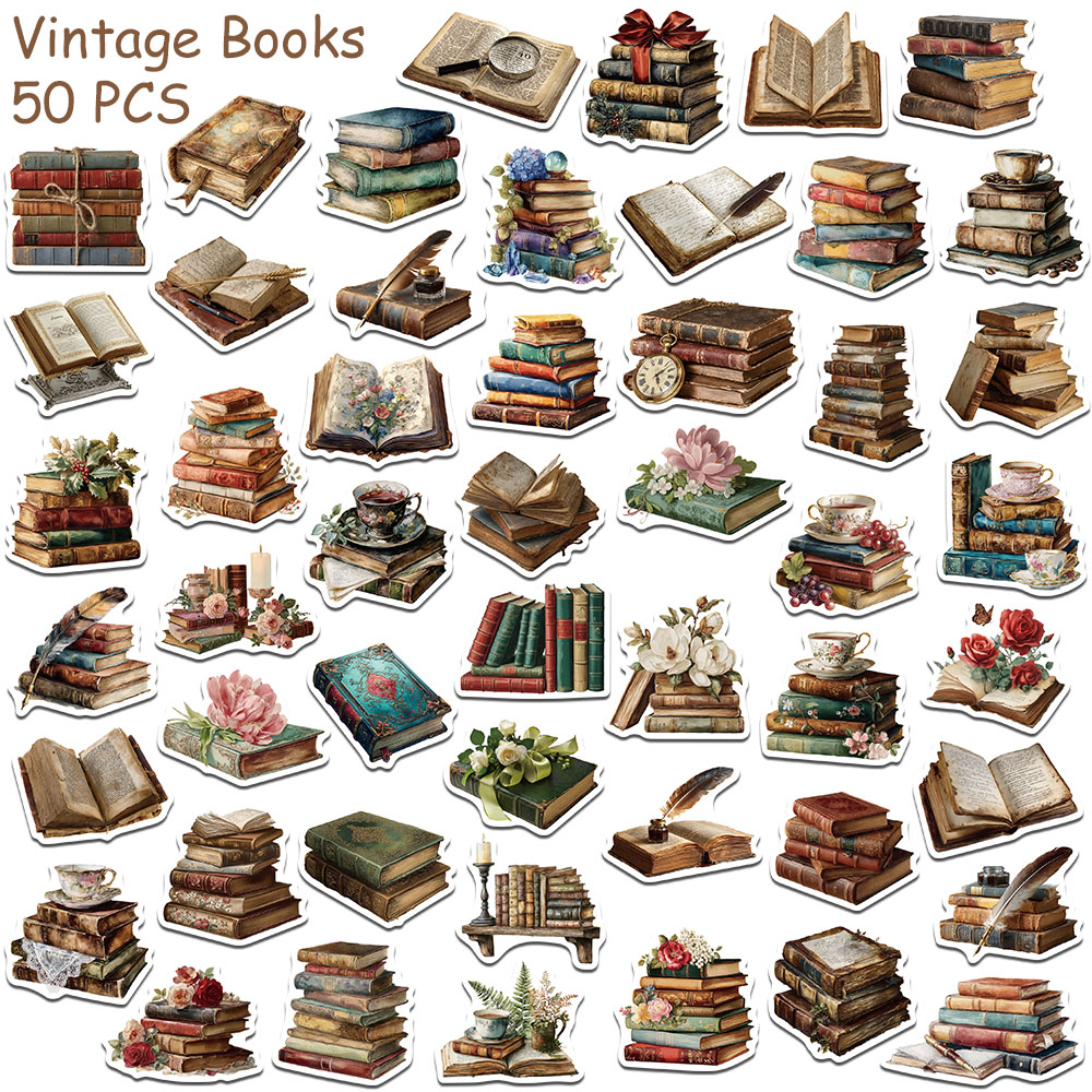 50 Buah Stiker Buku Antik untu - Vintage Collectible Books ulasan dan harga